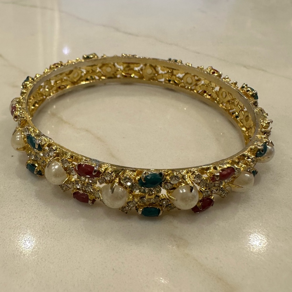 Elegant Gold and Multicolor Gemstone Bangle - Picture 4 of 5
